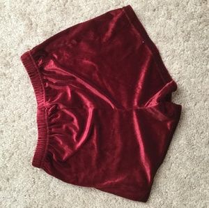 Maroon velvet shorts